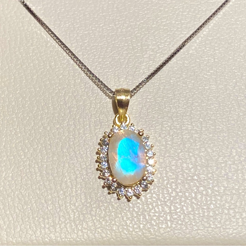 Moonstone Gold Pendant Necklace 925